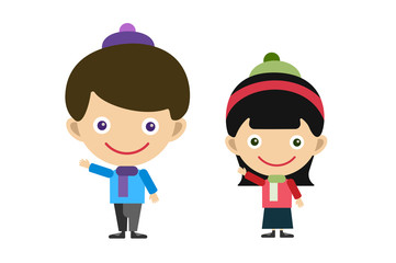 Vector cute cartoon boy and girl