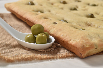 Italian focaccia bread with olives
