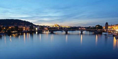 Obraz premium Prague panorama in the evening, view from Palacky Bridge