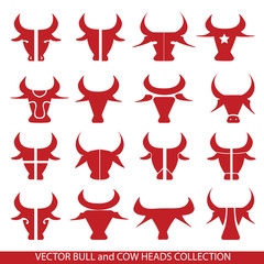 Red bull head - graphic icon collection. Bulls and cows heads, isolated. As quality sign,symbol, tattoo.