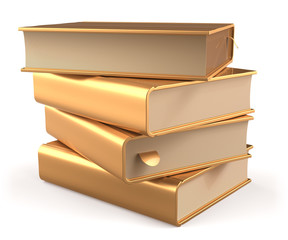 Textbook stack gold book blank literature yellow golden manual faq. School studying information content learn question answer library icon concept. 3d render isolated on white