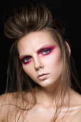 Fototapeta premium Beauty portrait of young pretty girl with fashion make-up