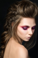 Fototapeta premium Beauty portrait of young pretty girl with fashion make-up