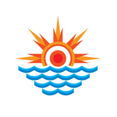 San & sea - vector logo concept illustration. Sun rays and wave water. Vector logo template. Design element.
