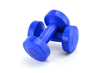 Blue dumbbells Isolated on white background
