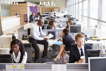 Colleagues busy working at desks in an open plan office