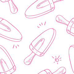 Hand drawn ice cream outline seamless pattern