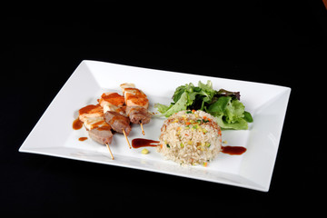 menu of kebabs with rice