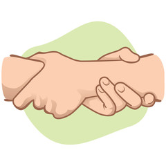 Illustration leaning hands holding a wrist in the other