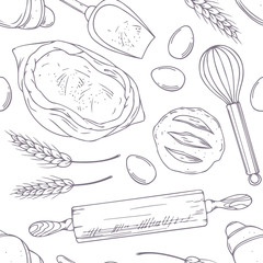 Seamless pattern with hand drawn bakery oblects in vector - 90403074