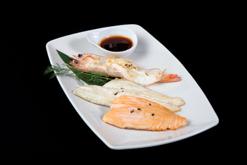 mixed fish grilled with sauce