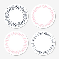 Fast food sticker templates collection. Hand drawn floral frame - 90403429