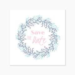 Obraz premium Wedding invitation card with hand drawn floral wreath. Doodle