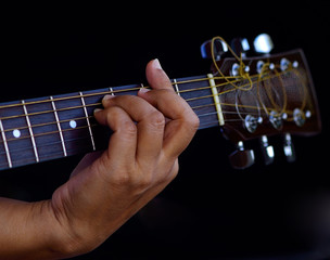 Hand catching guitar.Provide an example for the guitar chords.Fi
