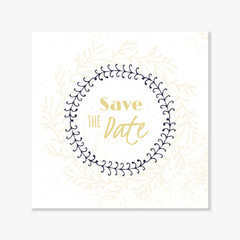 Wedding invitation card template with hand drawn floral wreath