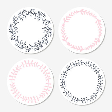 Fast food sticker templates collection. Hand drawn floral frame