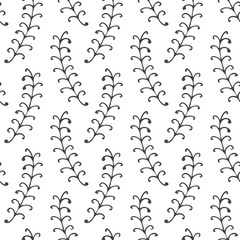 Hand drawn ink style floral seamless pattern. Monochrome doodle