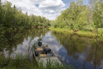 fishing boat on the river in Siberia