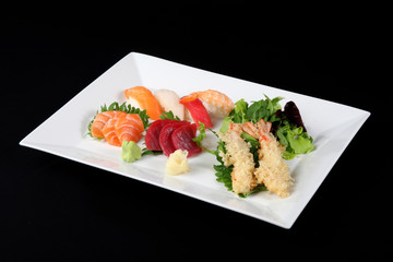 sushi and sashimi with wasabi