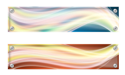 Fototapeta premium Set of two banners with colored rainbow and glass panel