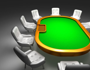 Poker table with chairs top view isolated on white