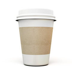 Cup of coffee with a cardboard label