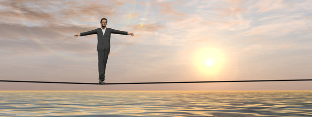 Conceptual business man on rope banner