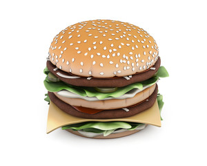 Big hamburger on white background