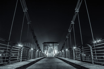 Supension bridge, black and white. Tuscany, Italy