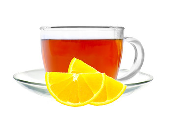 Glass cup tea and lemon isolated on a white background