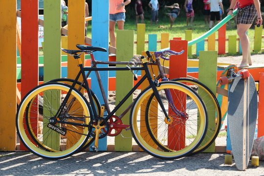 colorful bikes bicycle double twin