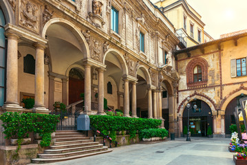 Fototapeta na wymiar Palace of the Palatine School in Piazza Mercanti, Milan. Italy