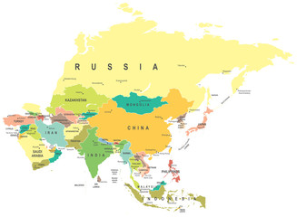 Asia - map - illustration. Asia map - highly detailed vector illustration.