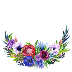 Fototapeta premium Greeting card with colorful watercolor boho bouquet