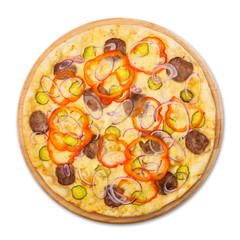 Delicious pizza with onions and carpaccio