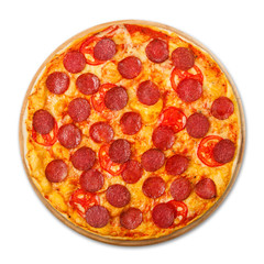 Delicious pizza with pepperoni and tomatoes