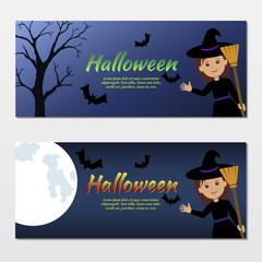Collection  of invitations Halloween with a cute witch.