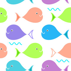 seamless pattern with colored fish on the white background