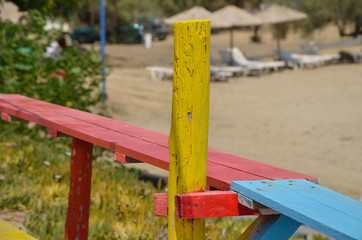 Colorful wooden construction and beach