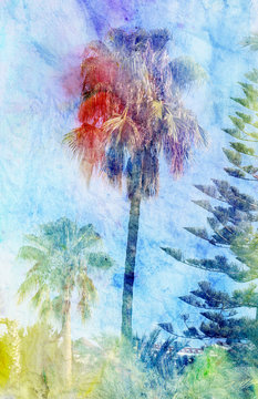 Beautiful watercolor palm trees