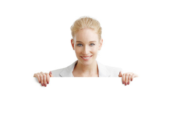 Woman with blank signboard