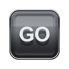 Go icon glossy grey, isolated on white background