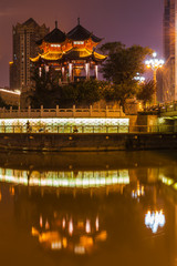 Plakat Night view of Hejiang Pavilion in Chengdu