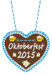 Oktoberfest 2015 gingerbread heart isolated on white background