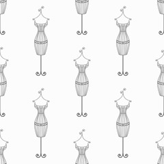 Hand drawn vintage iron mannequin seamless pattern. Doodle illustration