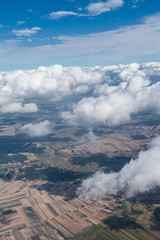 Fototapeta premium aerial view of the village landscape near Pinczow town over clo