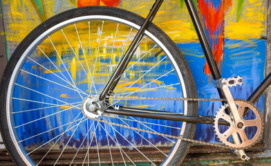 Old retro bicycle refurbished detail view