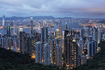 Fototapeta na wymiar Hong Kong Island and Victoria Harbor as viewed from The Peak