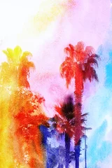 Papier Peint photo Palmier Beautiful watercolor palm trees