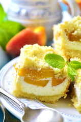 Pieces of peach pie with curd.